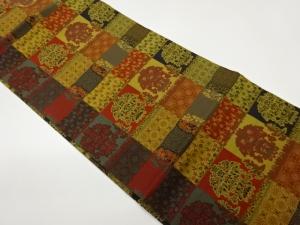 変わり格子に蜀江文・抽象草花模様織出し名古屋帯